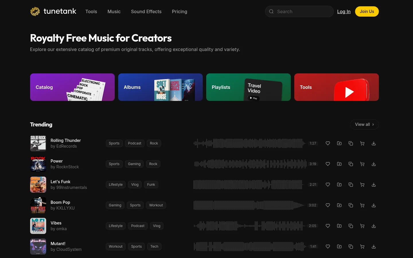 Royalty-Free Music for YouTube, TikTok & Podcasts | Tunetank 网站预览图