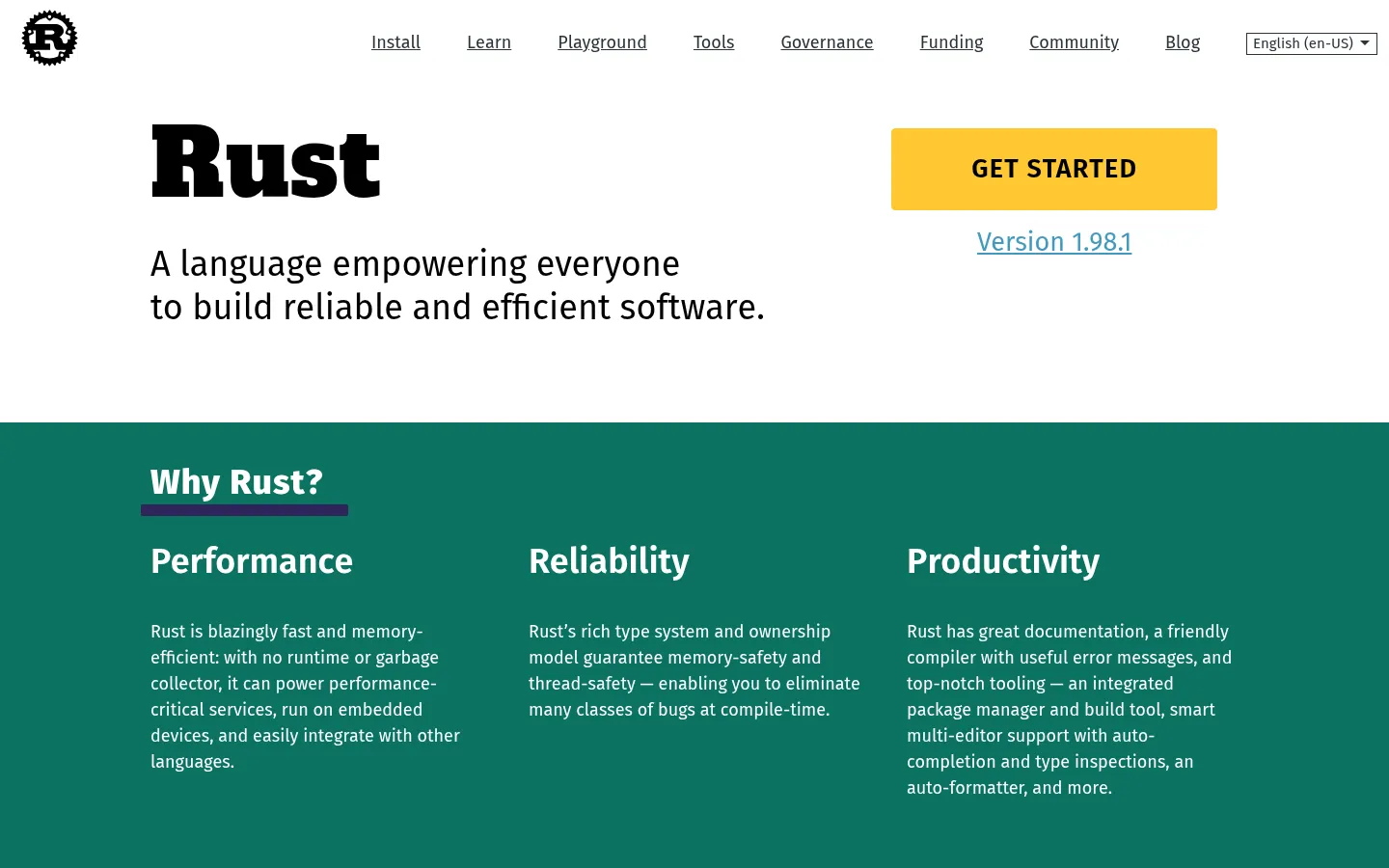 Rust Programming Language 网站预览图