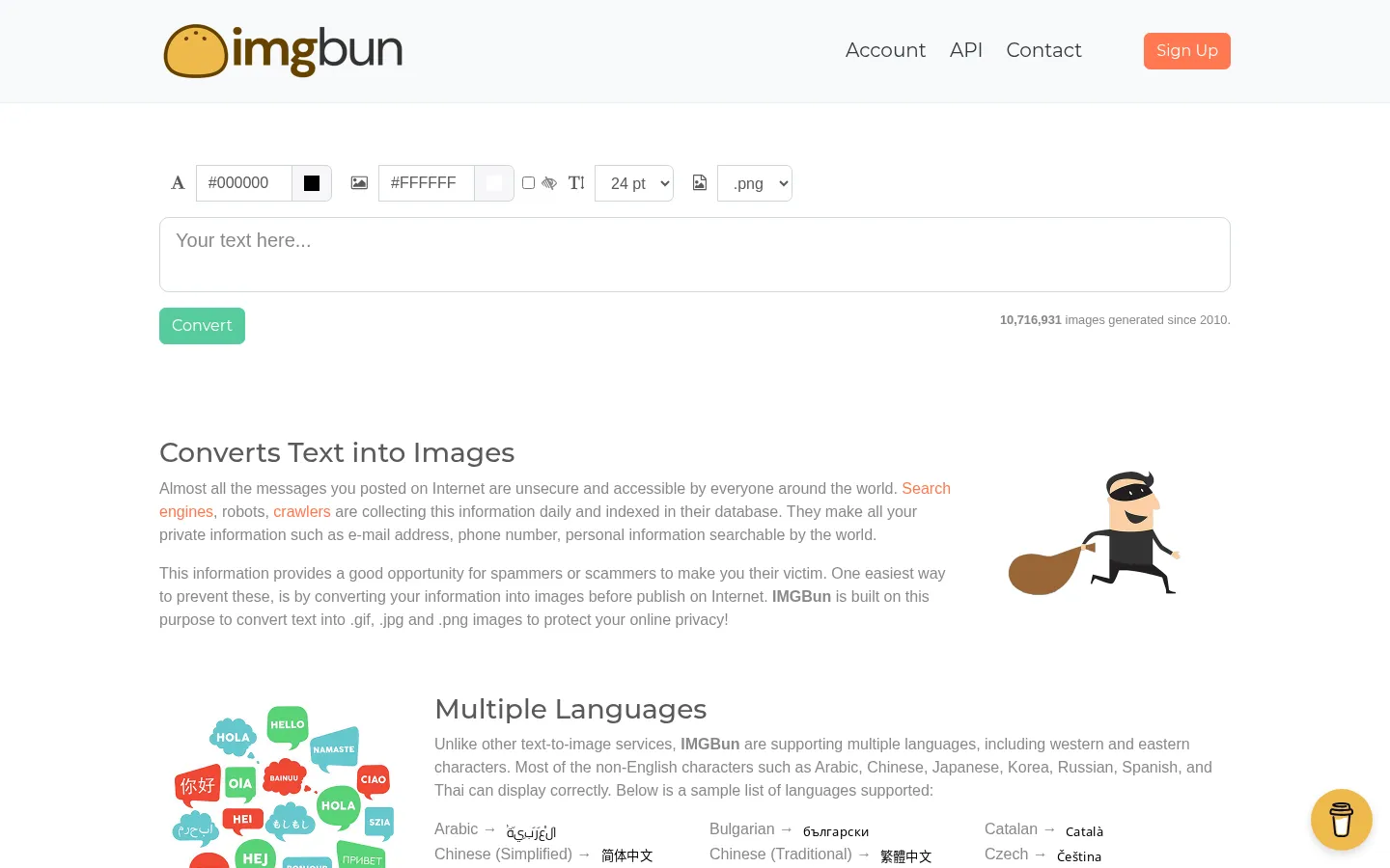 A Free Text to Image Service by IMGBun with REST API 网站预览图