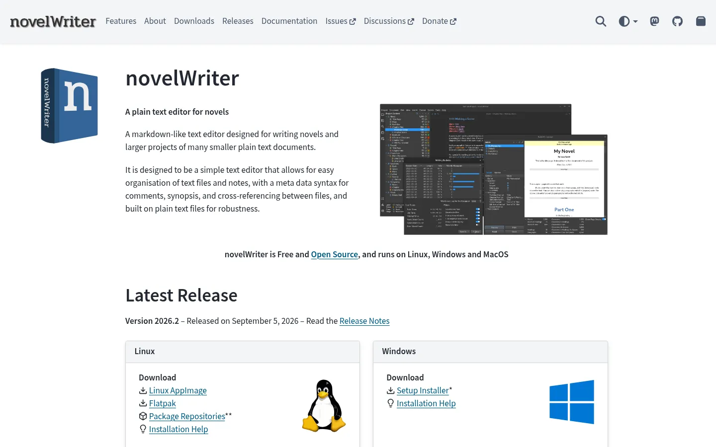novelWriter 网站预览图