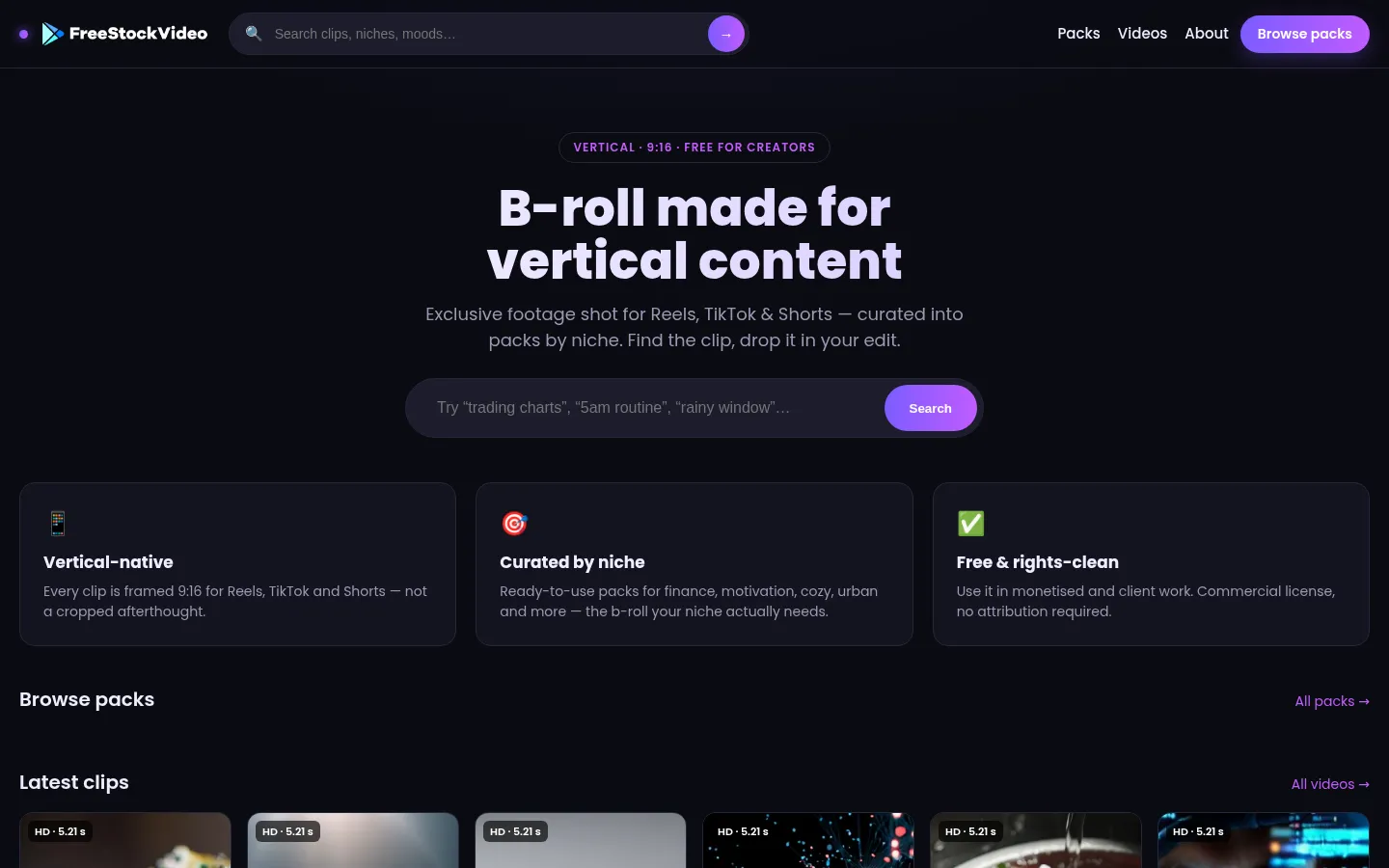 Exclusive Vertical B-Roll for Creators | free-stock.video 网站预览图