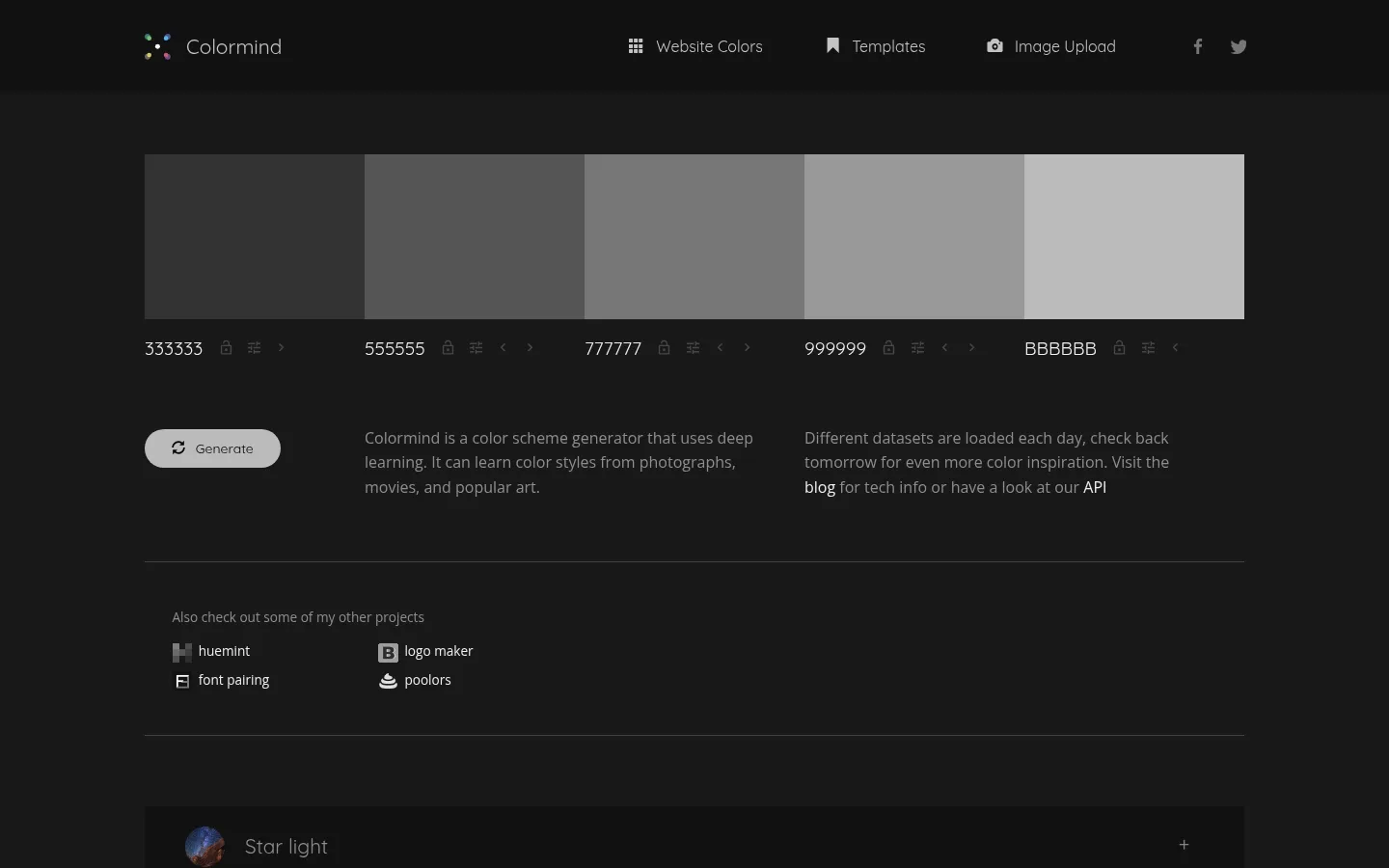 Colormind - the AI powered color palette generator 网站预览图