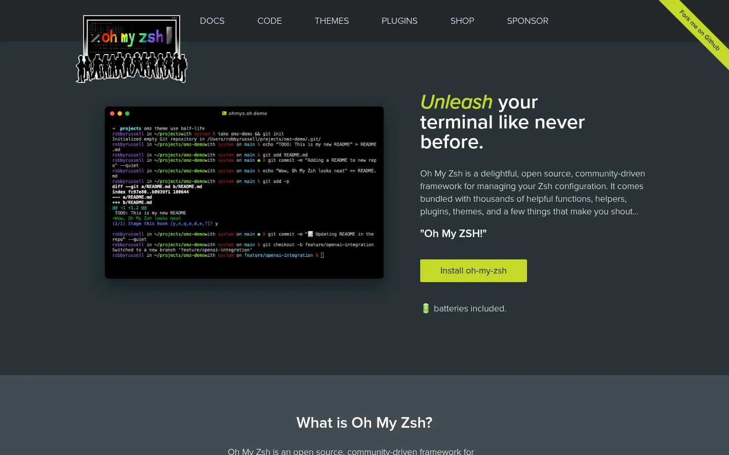 Oh My Zsh - a delightful & open source framework for Zsh 网站预览图
