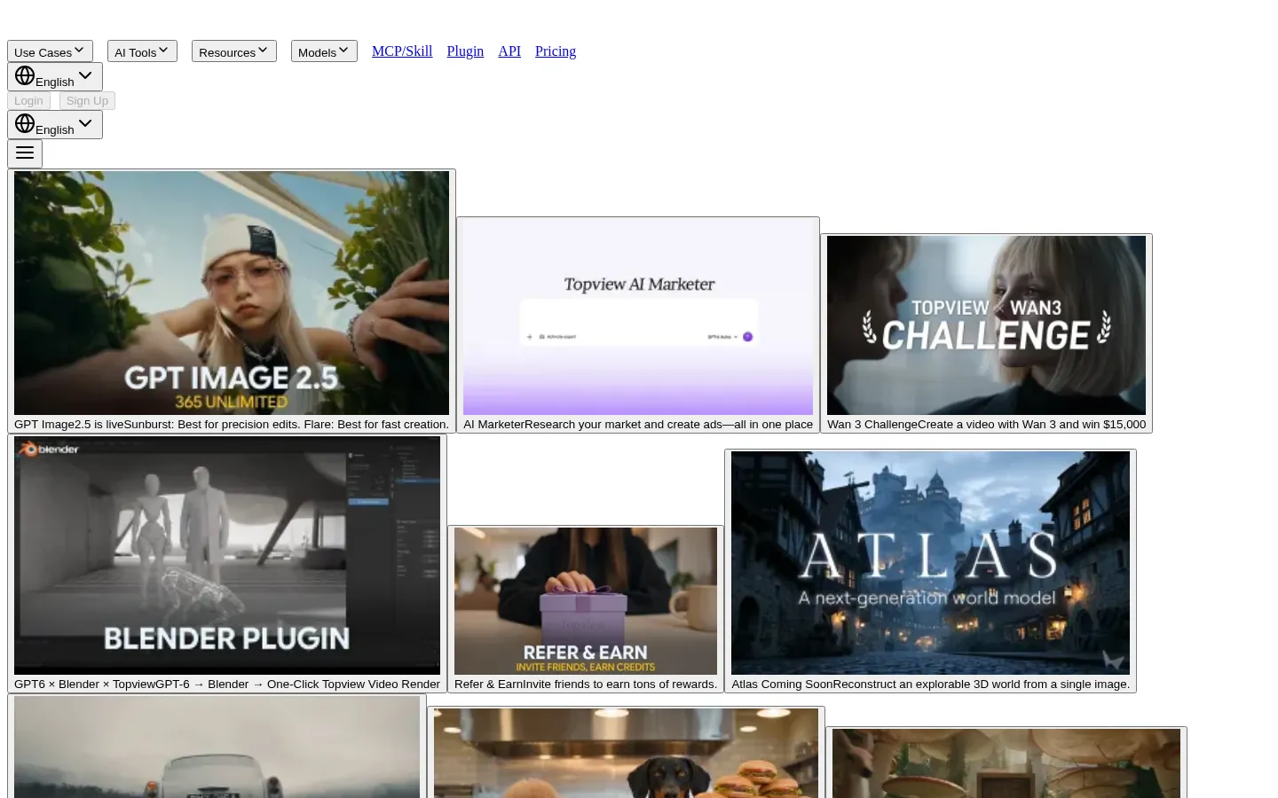 AI Video Agent for Short Films & Marketing Videos | Topview 网站预览图