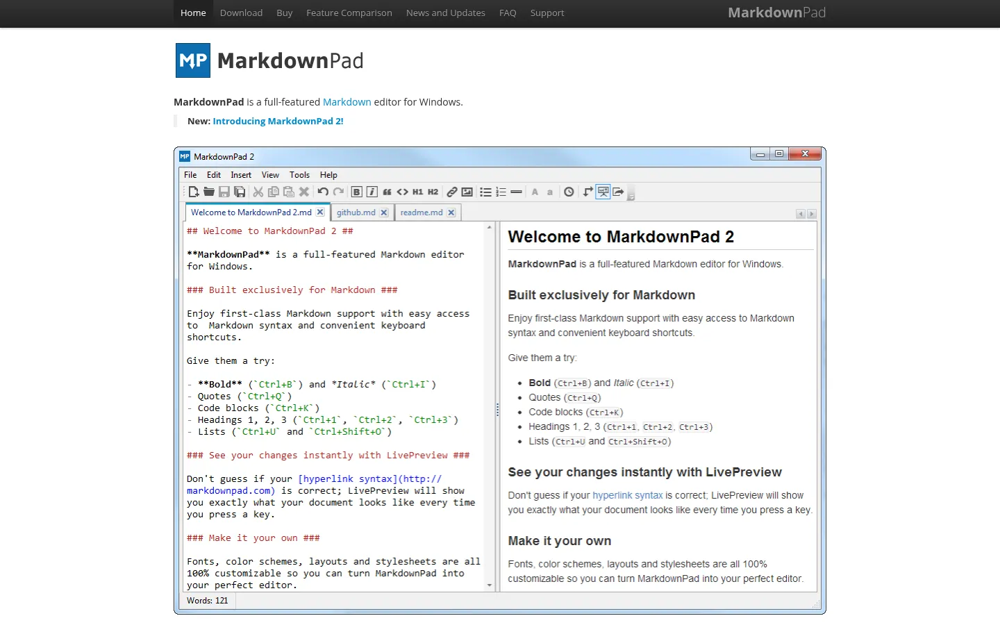 MarkdownPad - The Markdown Editor for Windows 网站预览图