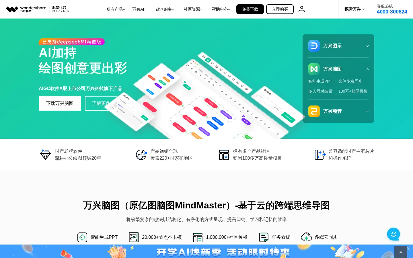 绘制精美的流程图、思维导图、信息图等 - 万兴绘图软件官网 网站预览图