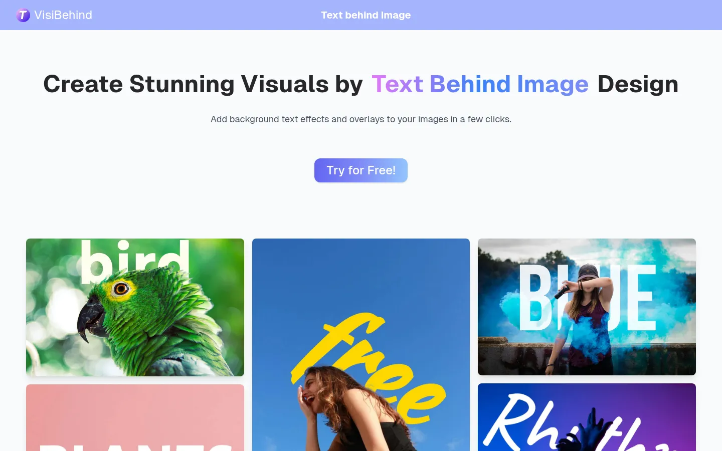 VisiBehind - Free Text Behind Image Editor Online, Effortless Visual Design Online 网站预览图