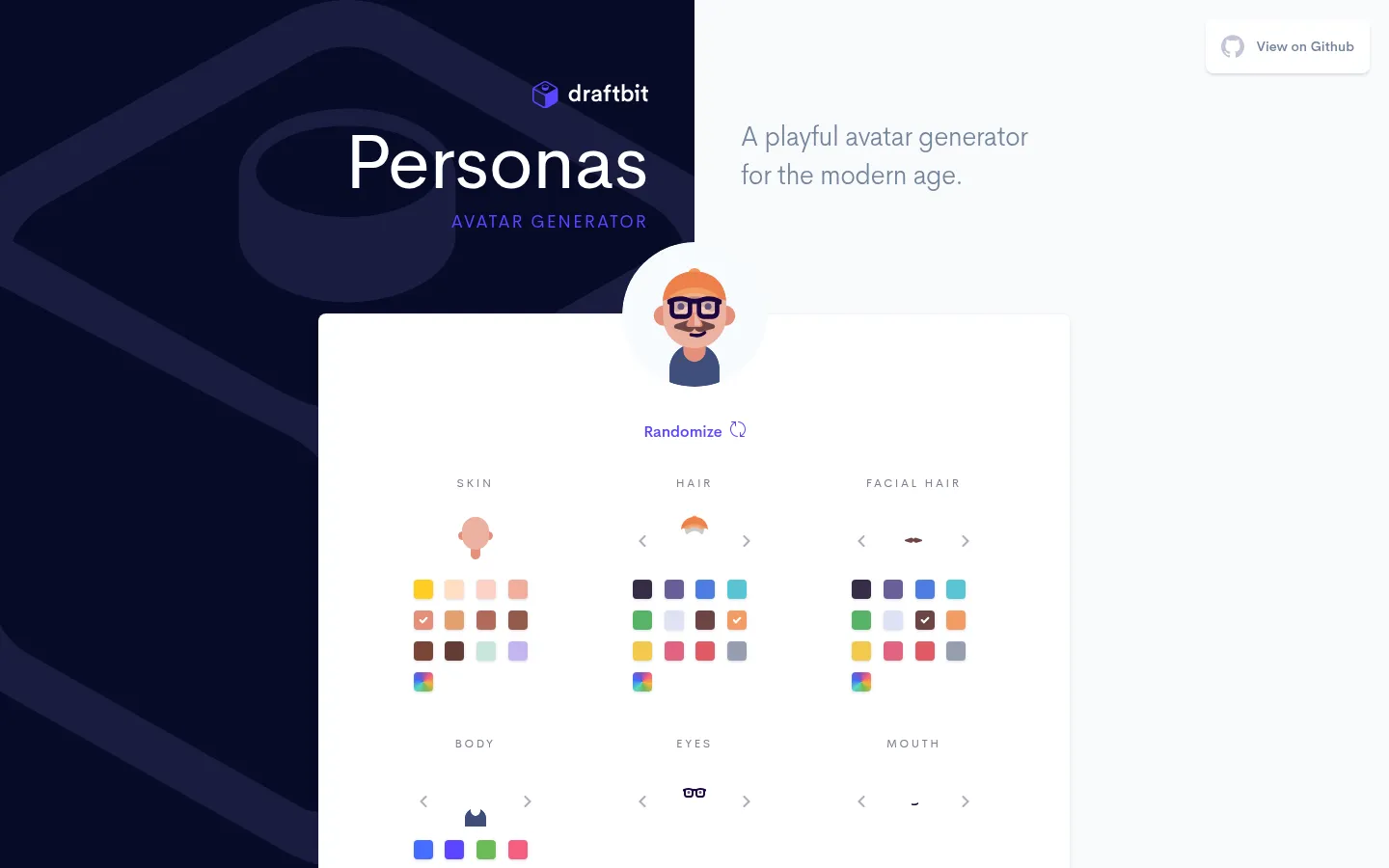 Personas by Draftbit | A playful avatar generator for the modern age. 网站预览图
