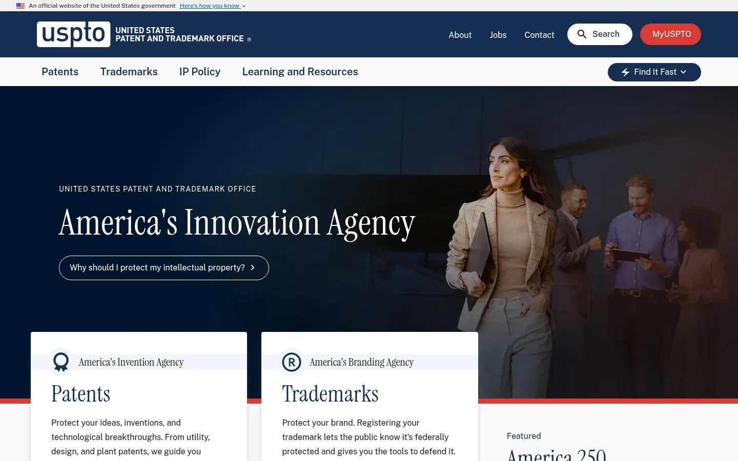 United States Patent and Trademark Office 网站预览图