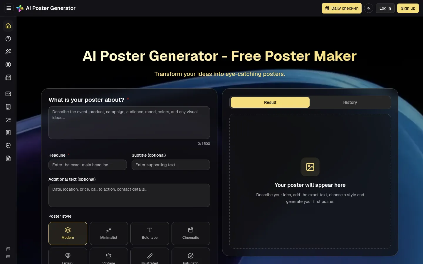 AI Poster Generator | Create Stunning Posters with AI Generator 网站预览图