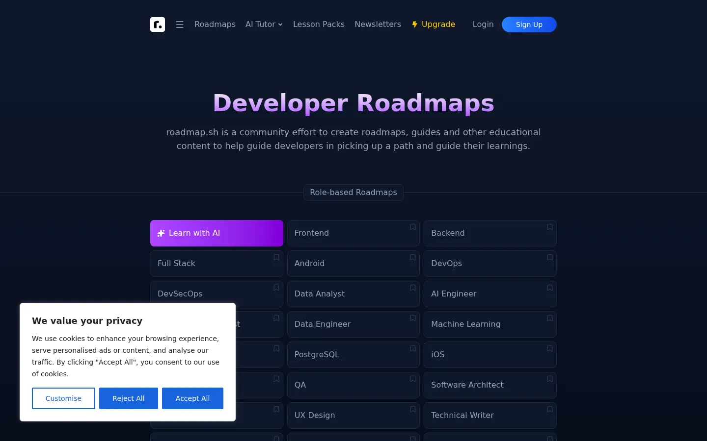 Developer Roadmaps - roadmap.sh 网站预览图