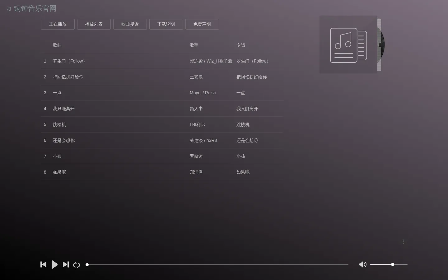 铜钟音乐官网-音乐免费下载，MP3歌曲免费下载，在线音乐免费听 网站预览图