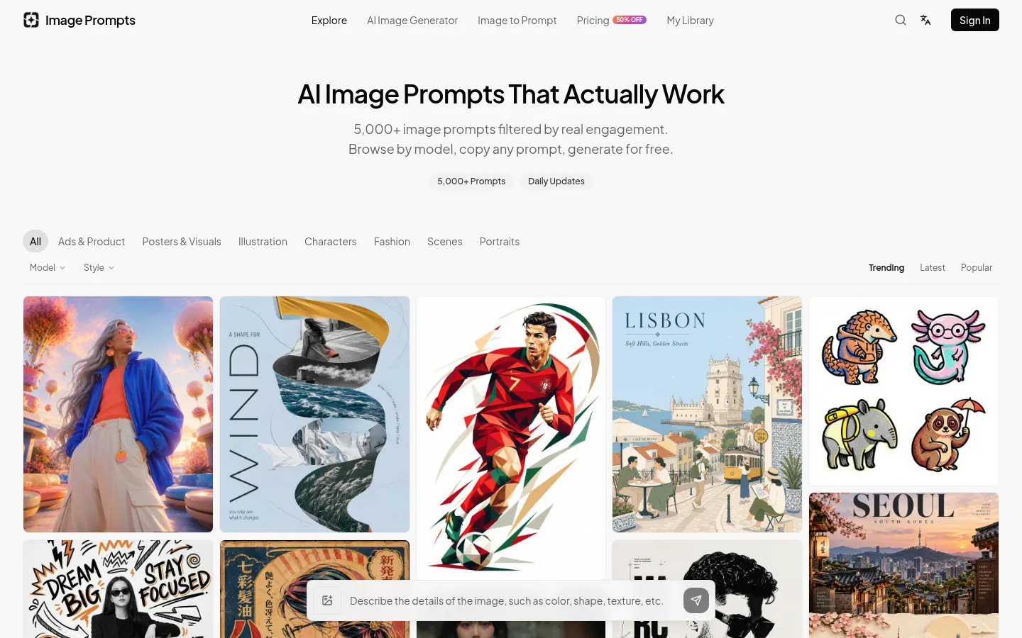 Image Prompts — 5,000+ Curated AI Image Prompt Examples 网站预览图