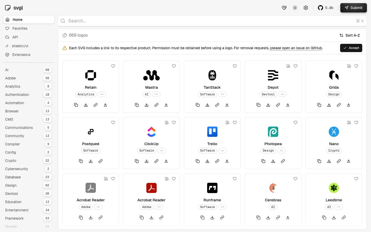 A beautiful library with SVG logos - SVGL 网站预览图