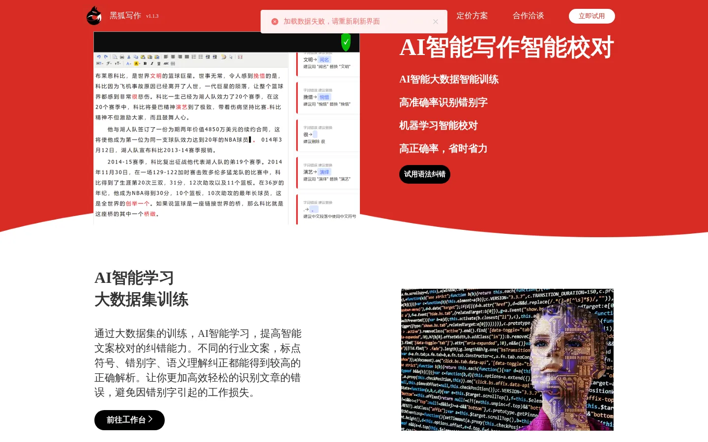 黑狐写作-文章纠错 网站预览图