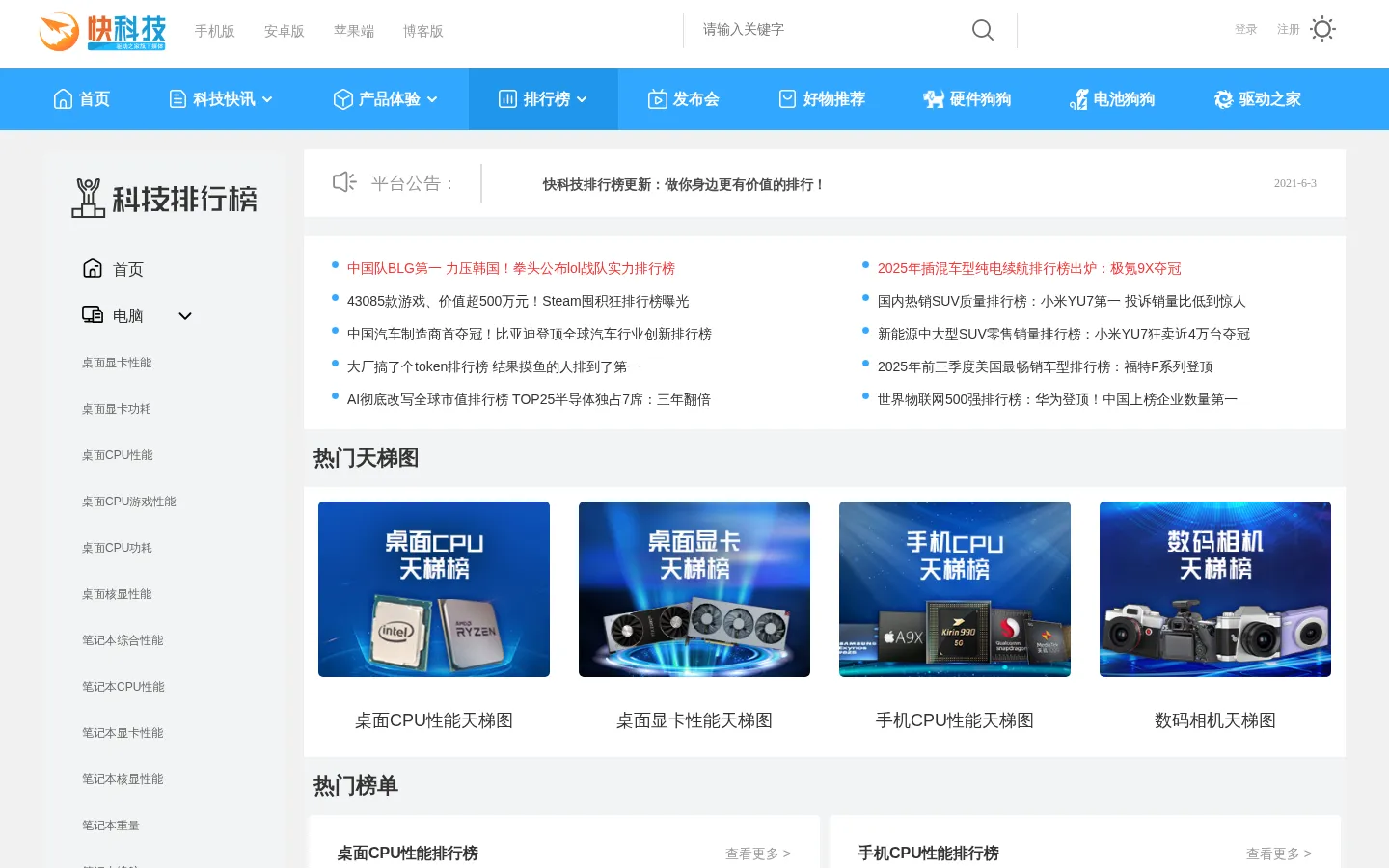 快科技天梯榜首页 - 快科技天梯榜 网站预览图