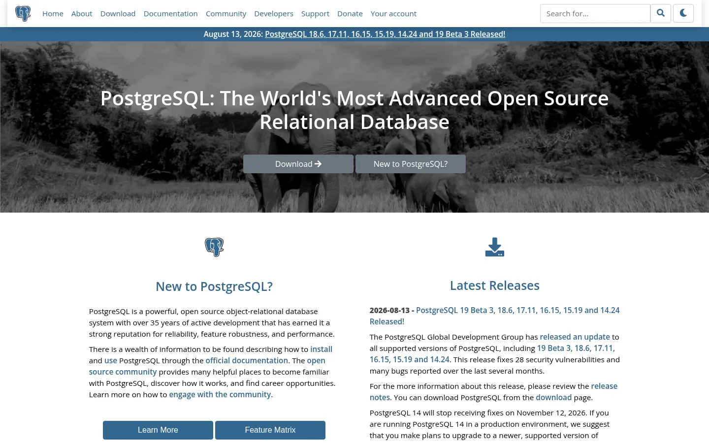 PostgreSQL: The world's most advanced open source database 网站预览图