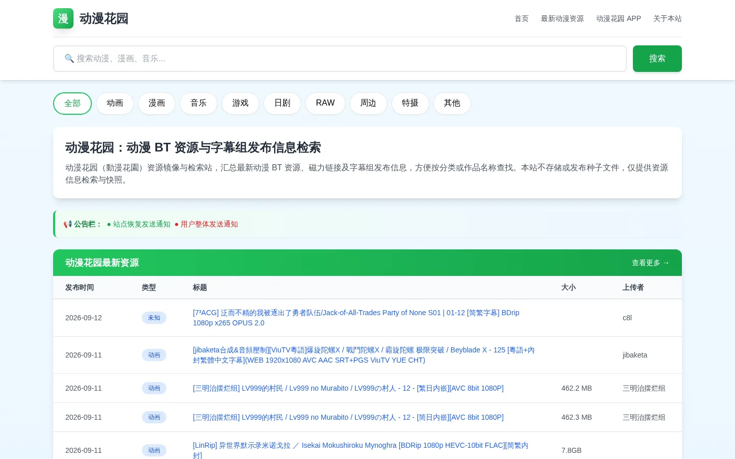 动漫花园资源网-动漫花园镜像站~動漫花園資源網 - 動漫愛好者的自由交流平台 网站预览图