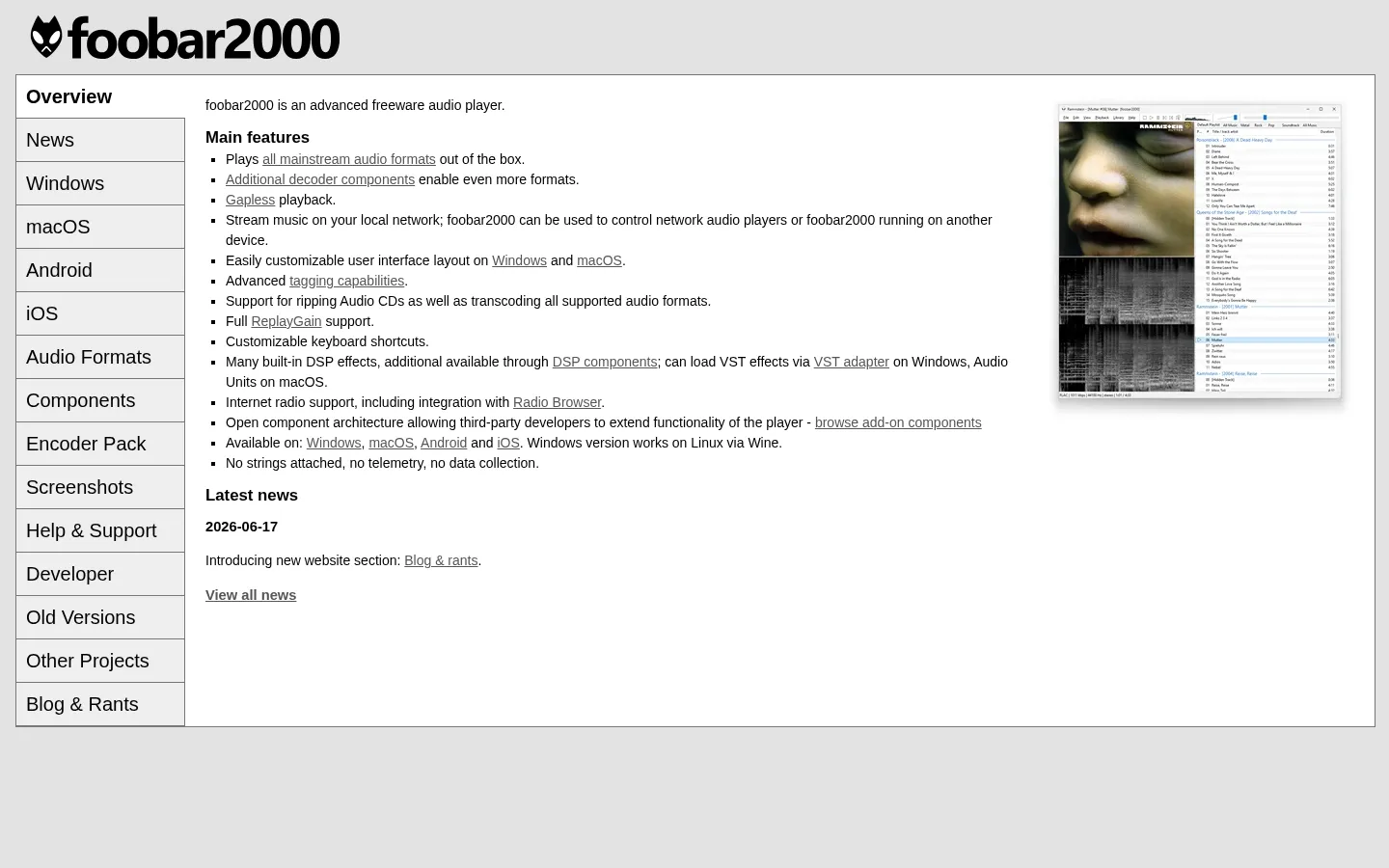 foobar2000 网站预览图
