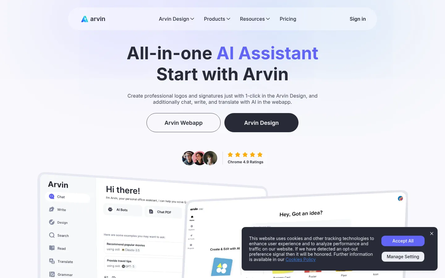 Arvin AI - Best ChatGPT Chrome Extension Powered by GPT-4o 网站预览图