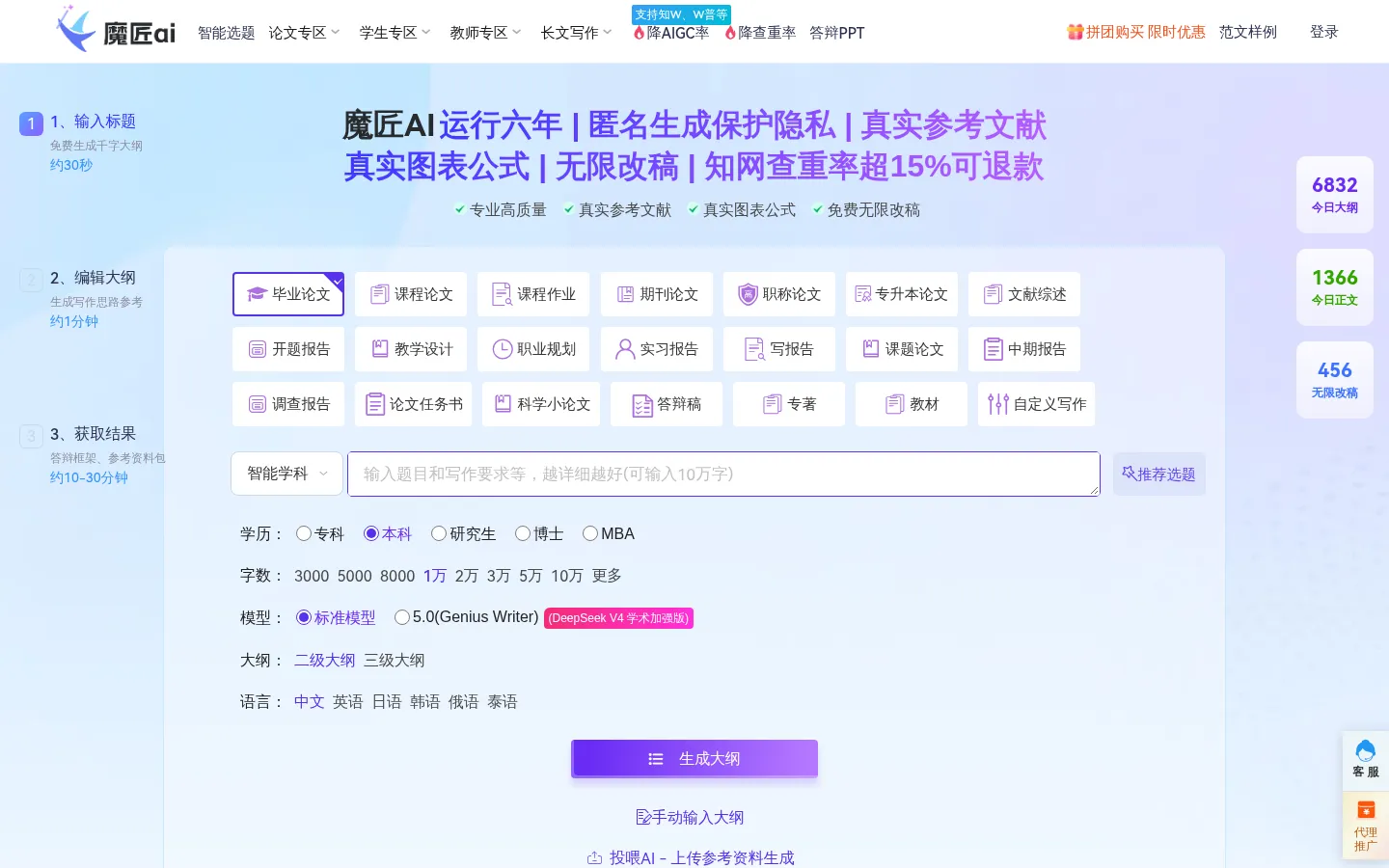 魔匠AI论文生成,一键原创,轻松写论文的AI论文生成平台 网站预览图