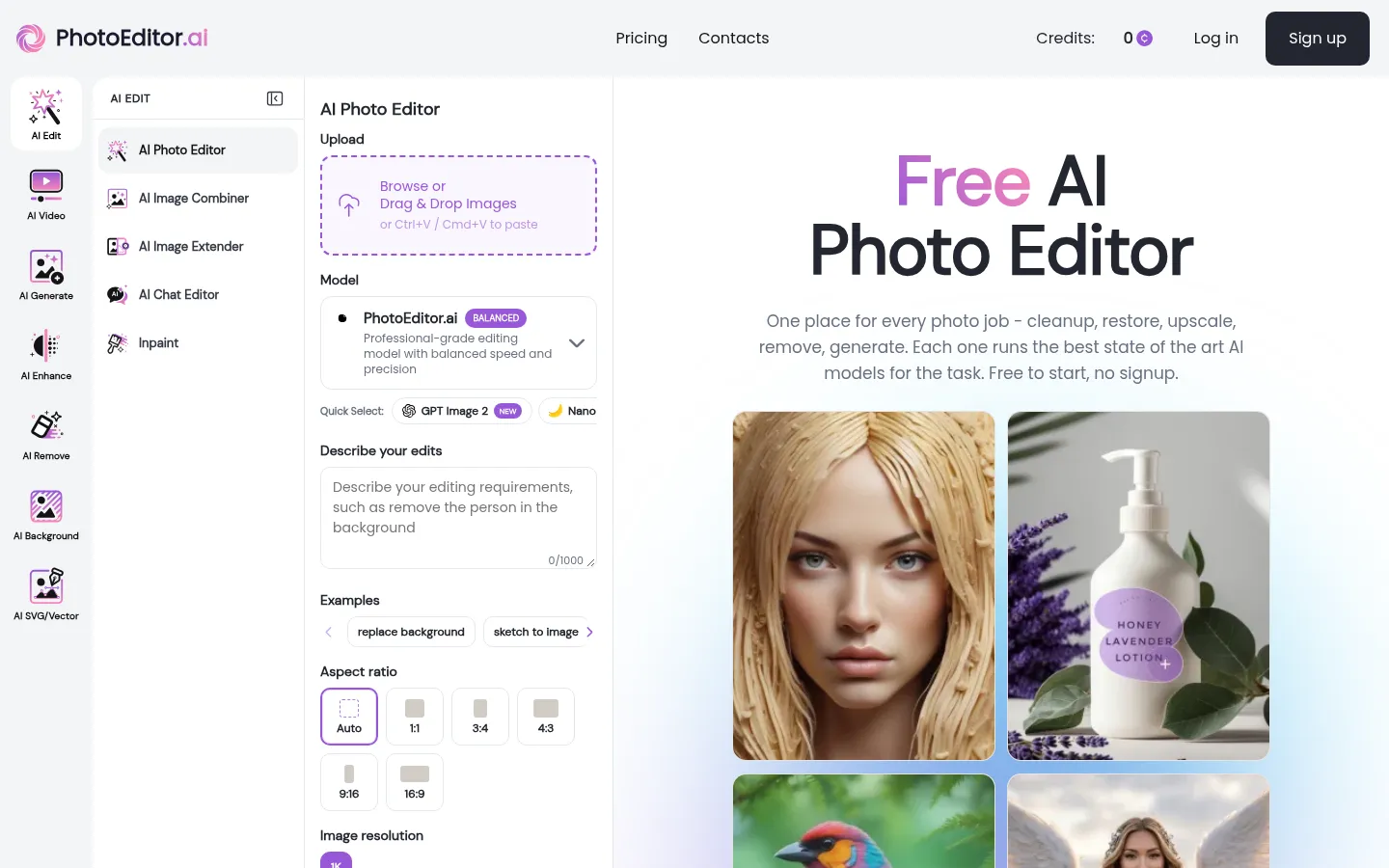 Free AI Photo Editor & Image Generator | 30+ AI Tools 网站预览图
