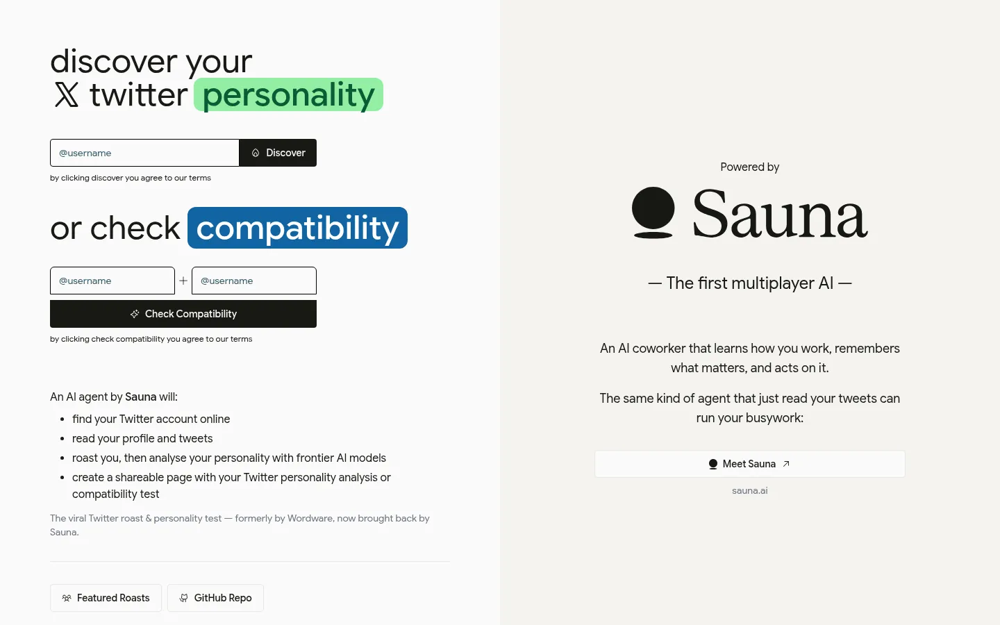 Twitter Personality - AI Roast & Personality Test by Sauna 网站预览图