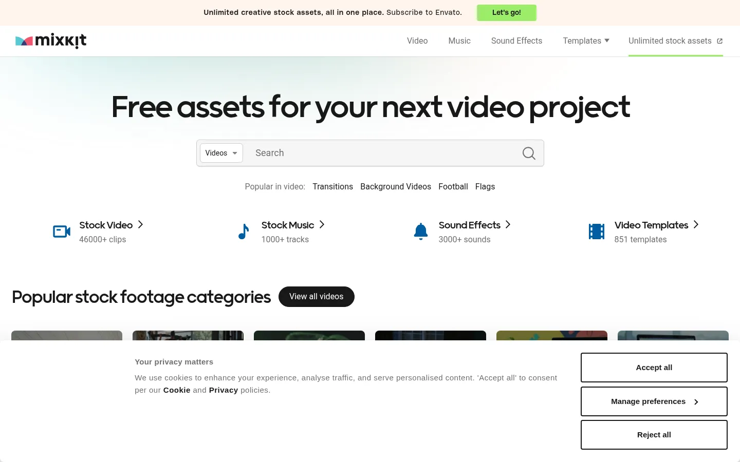 Mixkit - Awesome free assets for your next video project 网站预览图