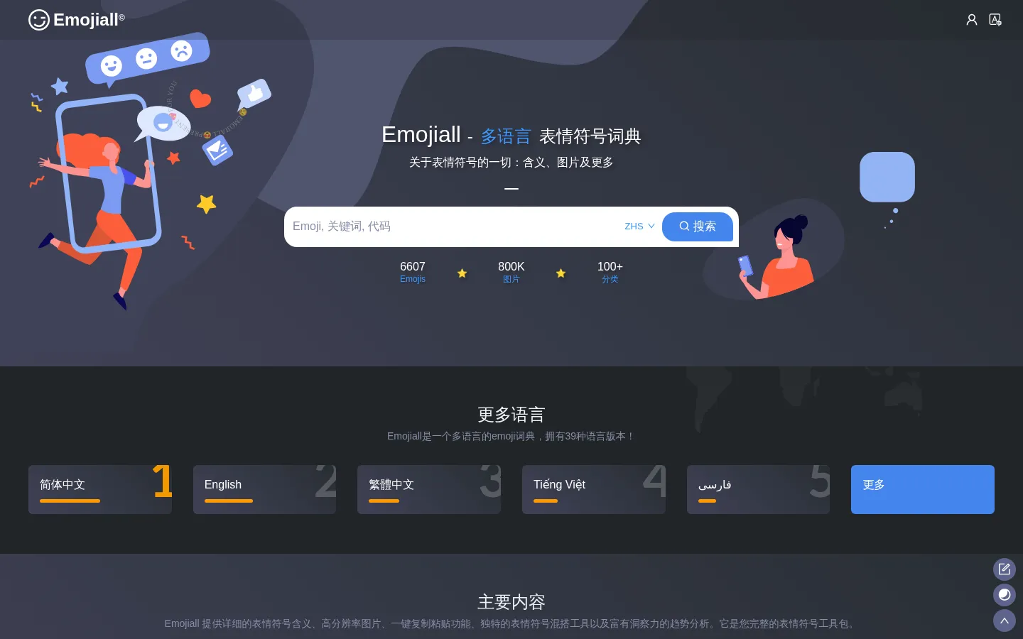 Emoji Dictionary,Copy,Images,Leaderboard...Emojiall.com 网站预览图
