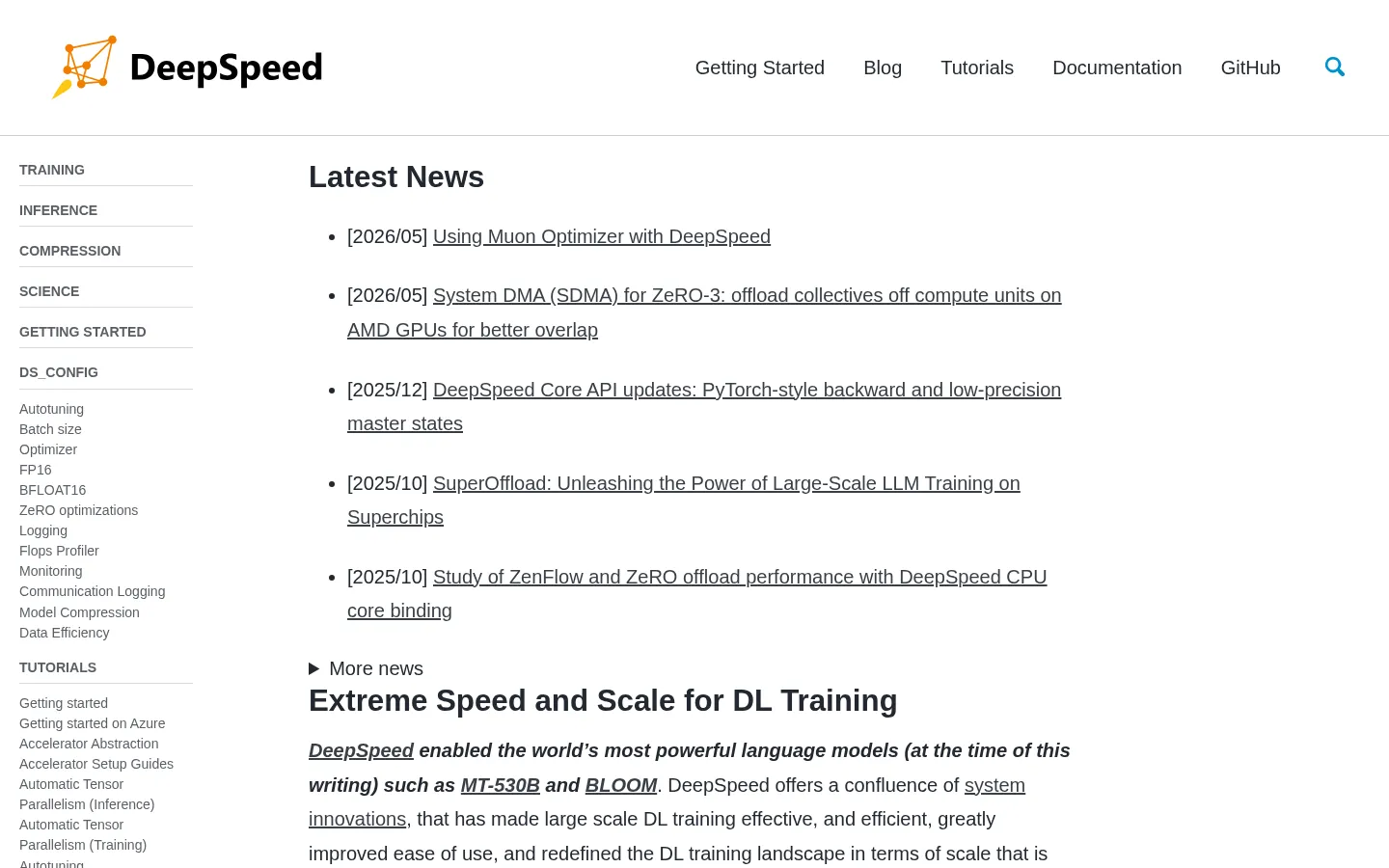Latest News - DeepSpeed 网站预览图