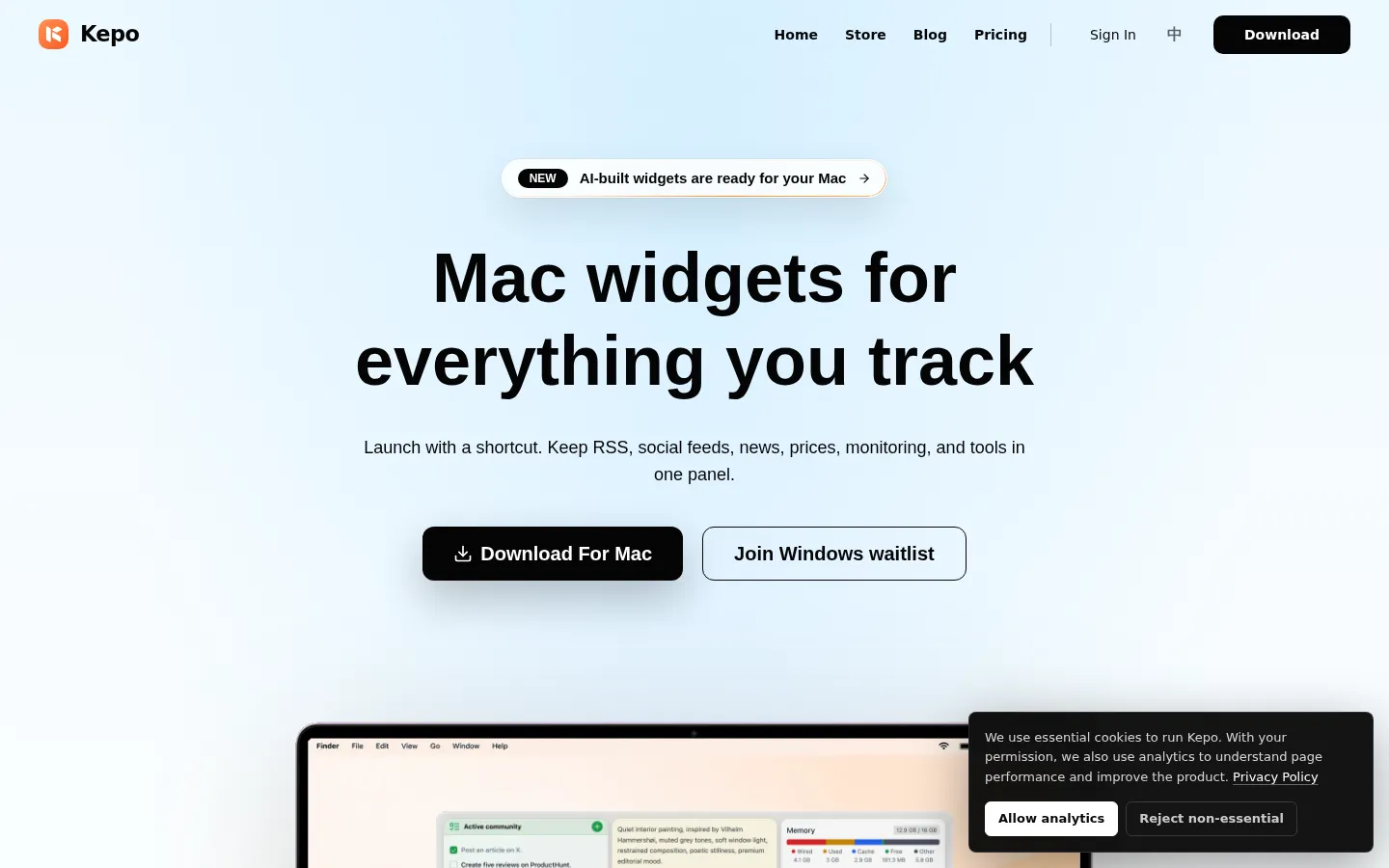 Mac Widgets: Custom Widgets for Websites and RSS | Kepo 网站预览图