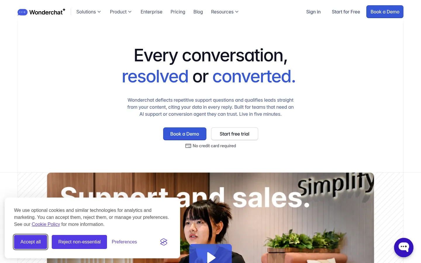 Wonderchat - The AI Support & Conversion Agent Platform 网站预览图