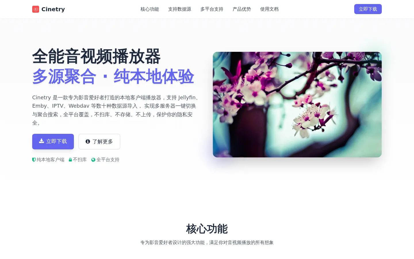Cinetry - 全能音视频播放器 | 多源聚合，纯本地体验 网站预览图