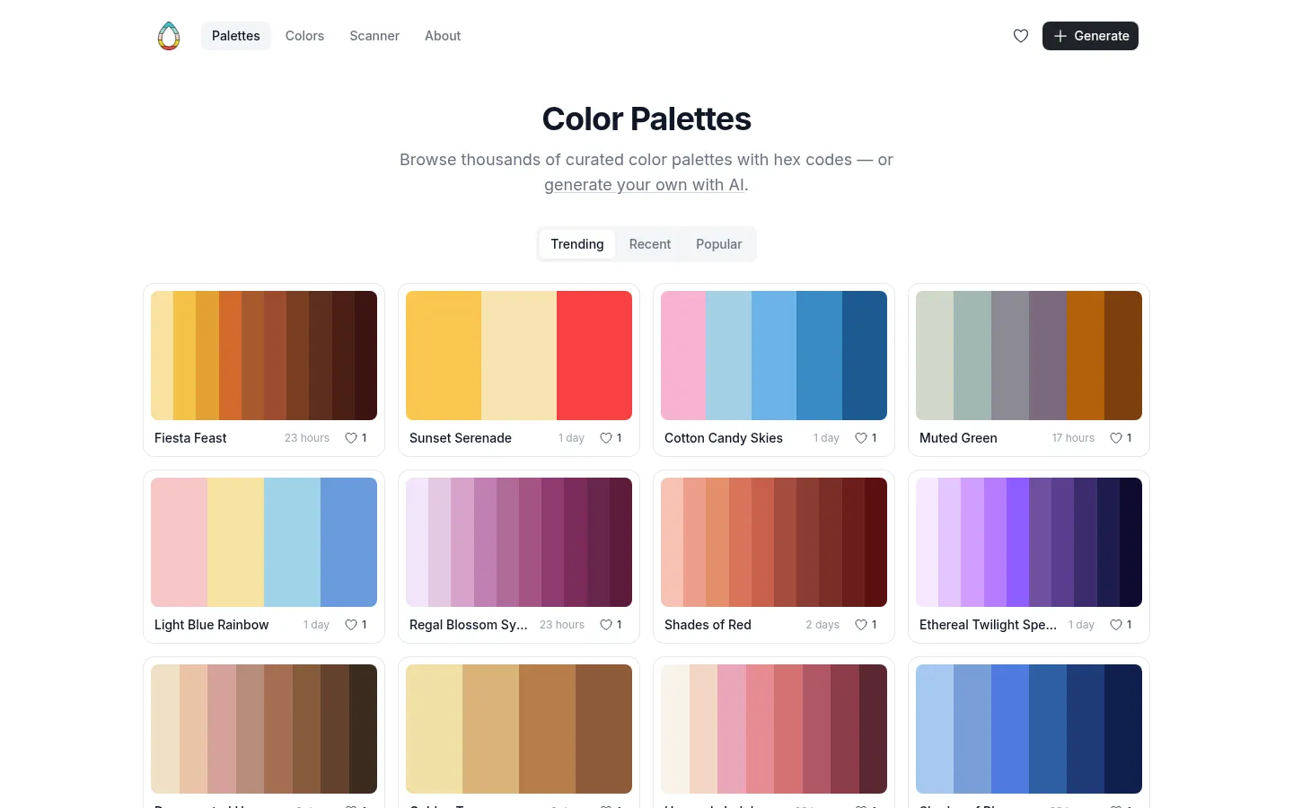 Color Palettes with Hex Codes - ColorDrop 网站预览图