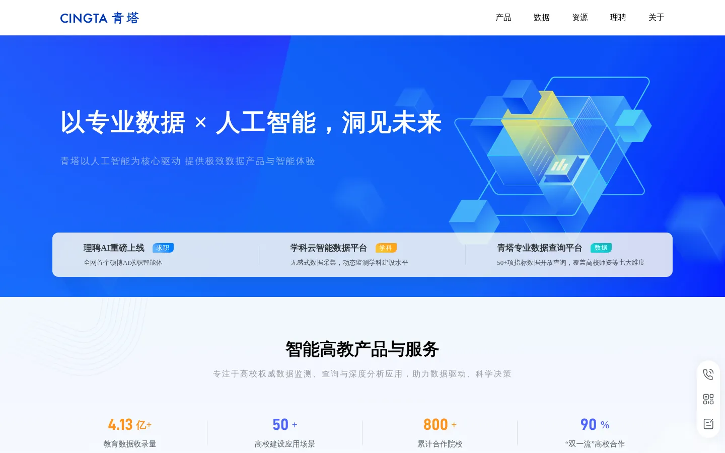 青塔网-创造前所未有的数据价值，推动行业和社会进步 网站预览图