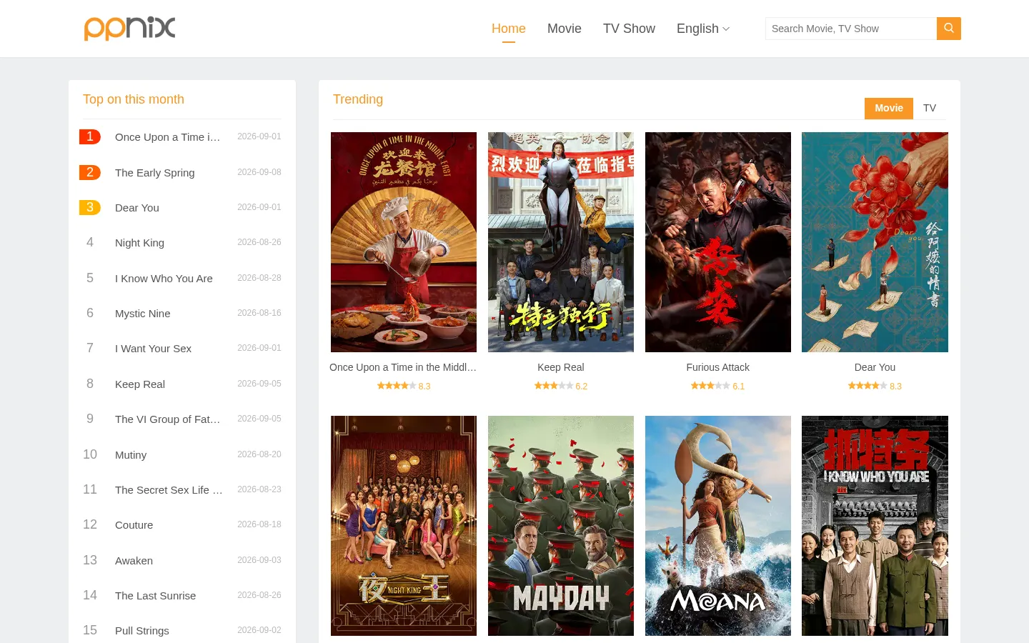PPnix - Watch TV Shows Online, Watch Movies Online 网站预览图