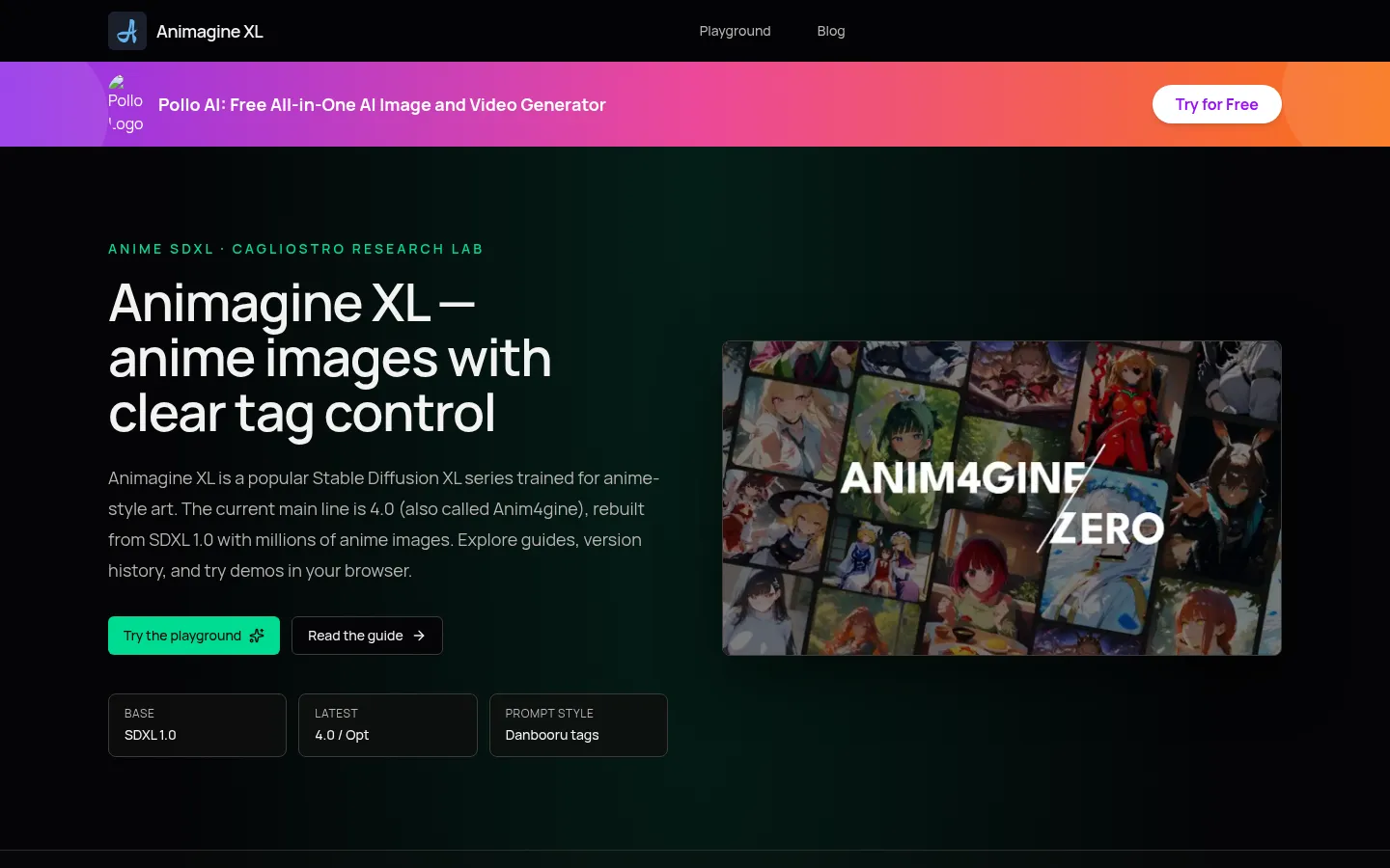 Animagine XL — Anime AI art on Stable Diffusion XL 网站预览图