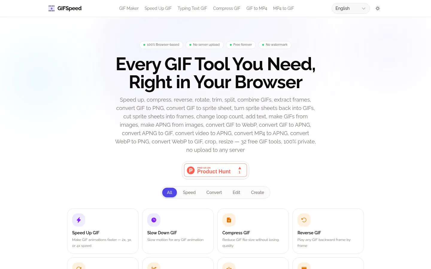Free Online GIF Tools — Speed, Compress, Convert & Edit GIF | GIFSpeed | GIFSpeed 网站预览图