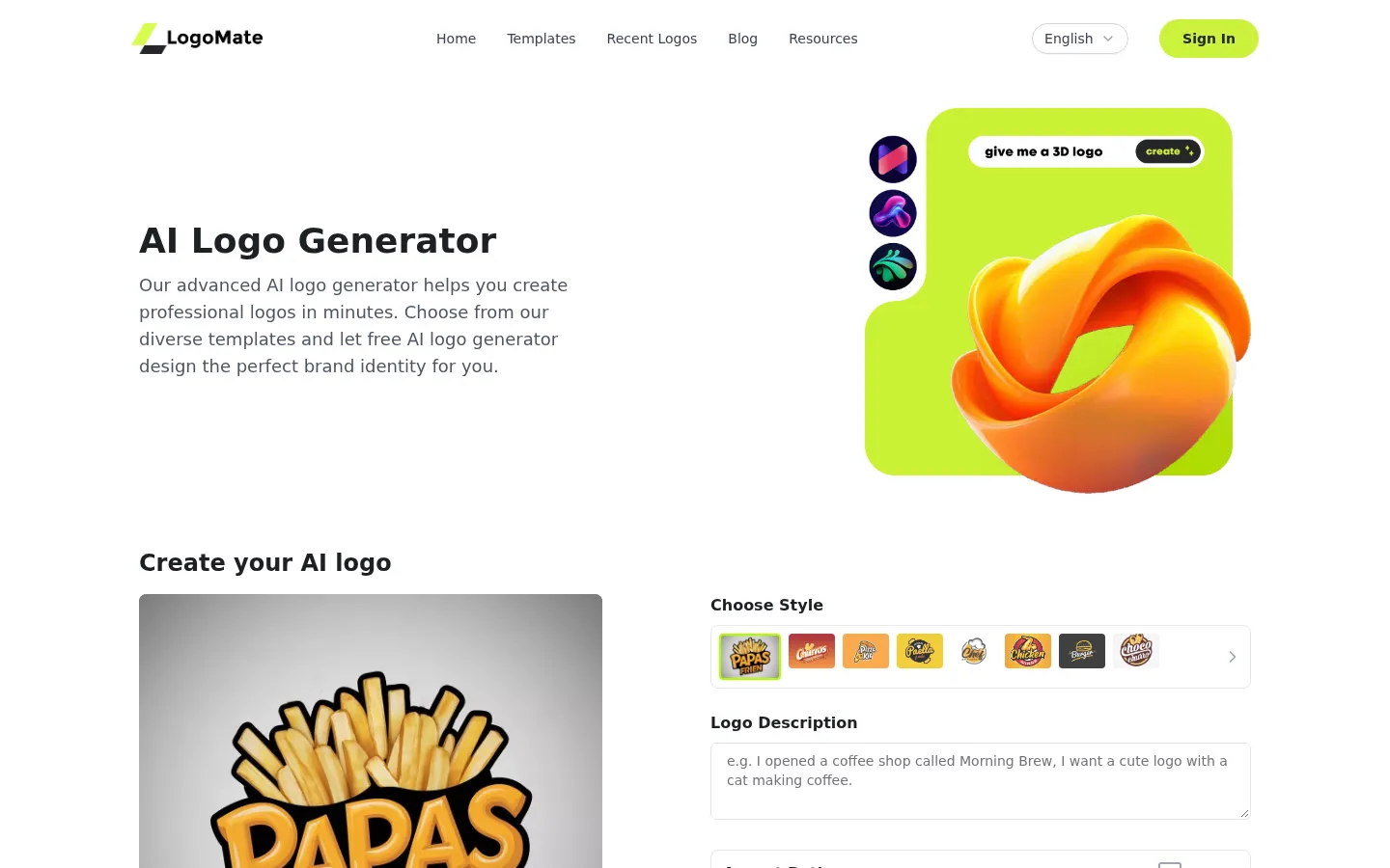 AI Logo Generator - Create Professional Logos Online 网站预览图