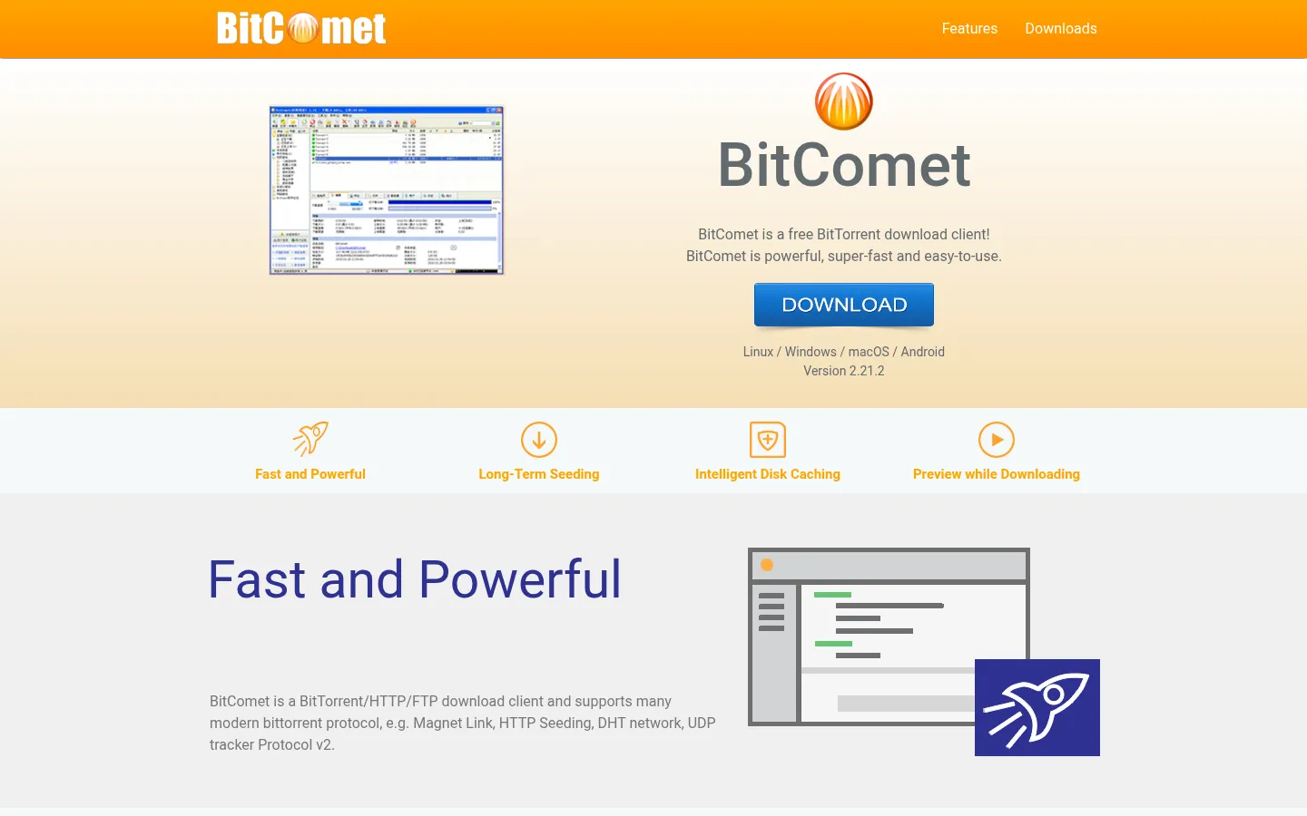 BitComet - A free C++ BitTorrent Download Client 网站预览图