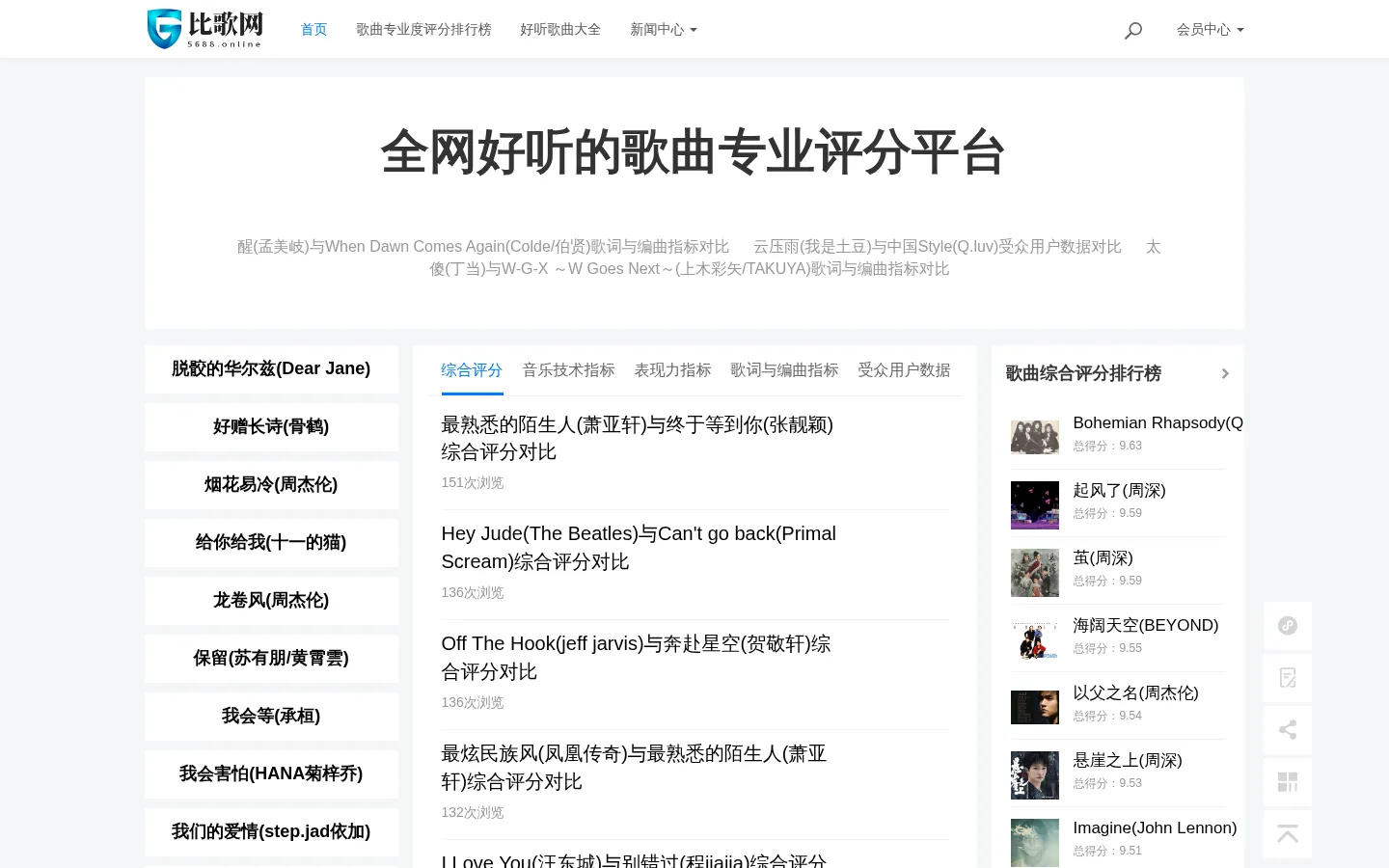 歌曲评分、歌词查询,推荐更好听的音乐! - 比歌网（bige.online） 网站预览图