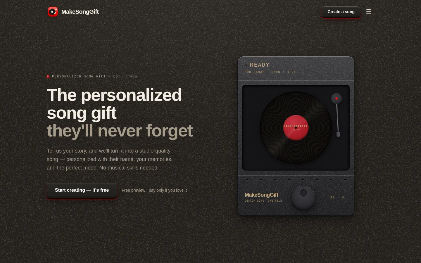 MakeSongGift - Personalized Song Gift 网站预览图