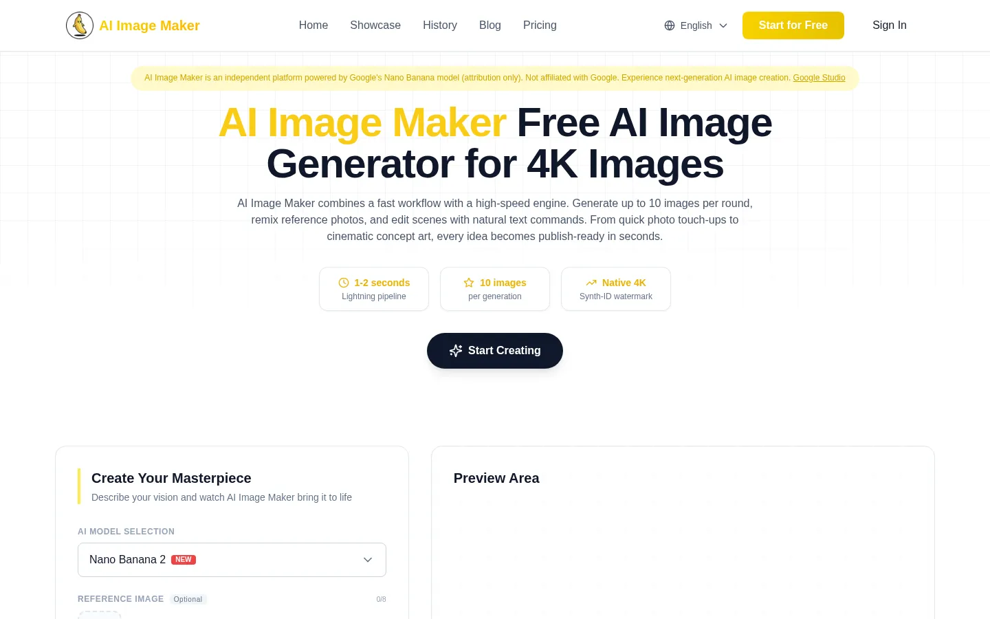 AI Image Maker - Free 4K AI Image Generator 网站预览图