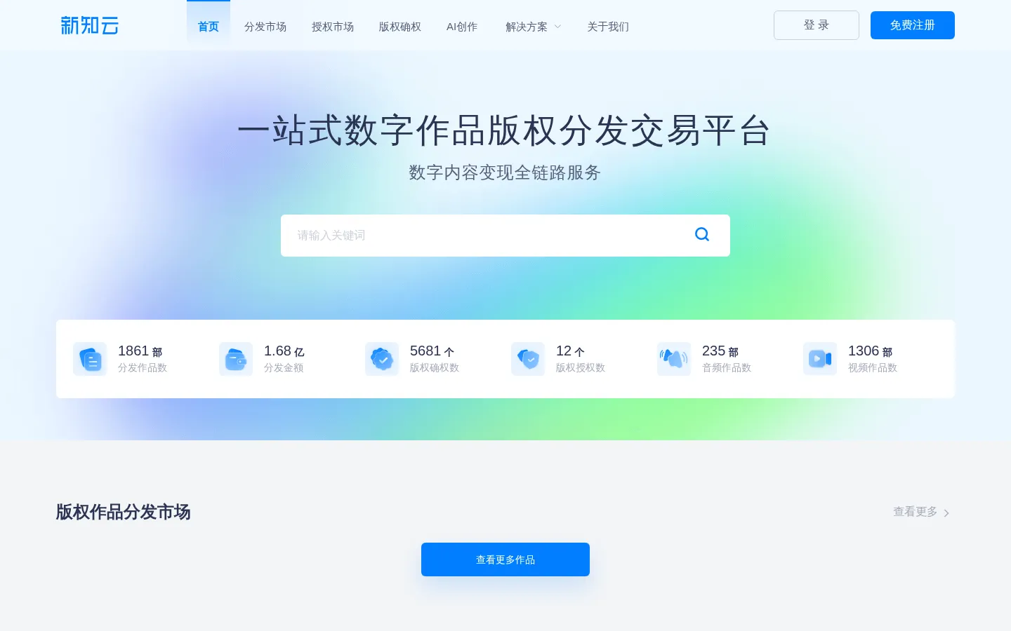 新知云 - AIGC数字作品版权一站式分发、授权与交易变现平台 网站预览图