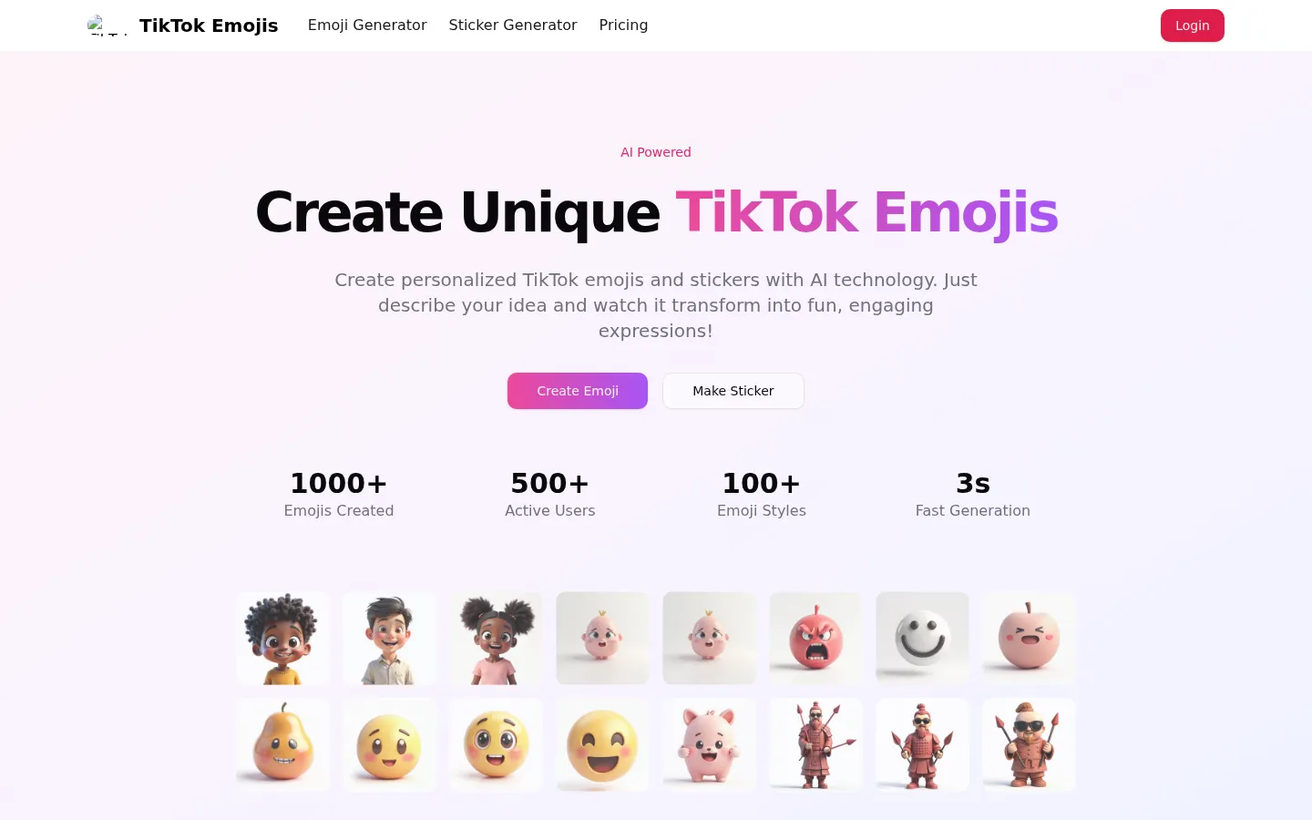 TikTok Emojis - Generate Custom TikTok Emojis Easily Online 网站预览图