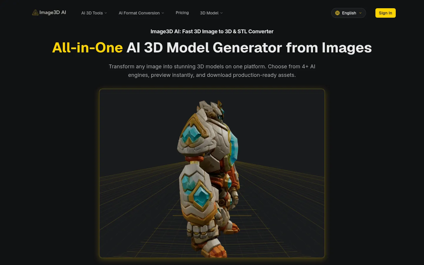 All-in-One AI Image to 3D & STL Converter Online| Image3D AI 网站预览图