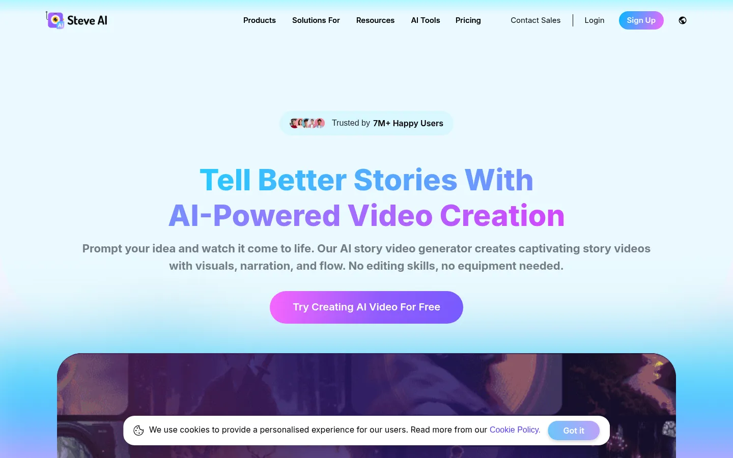 Patented AI Video Creation Platform - Text, Audio, Prompt to Video | Steve AI 网站预览图