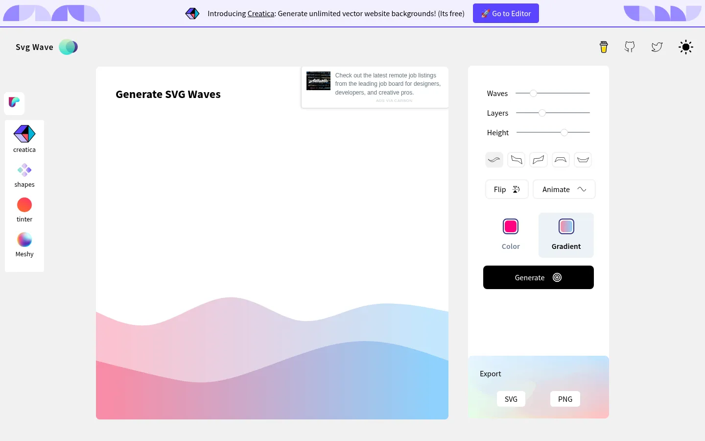 Svg Wave - A free & beautiful gradient SVG wave Generator. 网站预览图