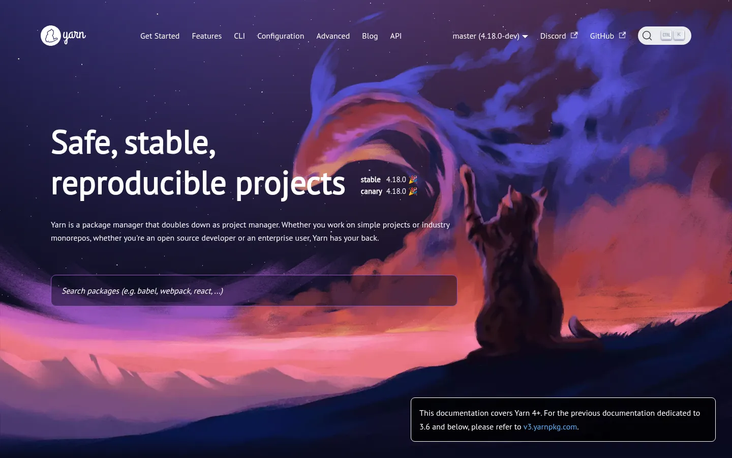 Home page | Yarn 网站预览图