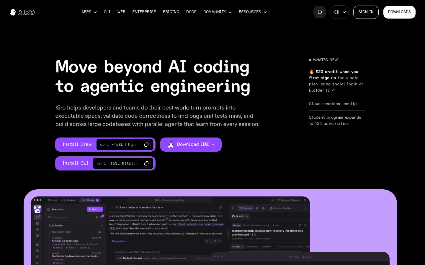 Kiro: Move beyond AI coding to agentic engineering 网站预览图